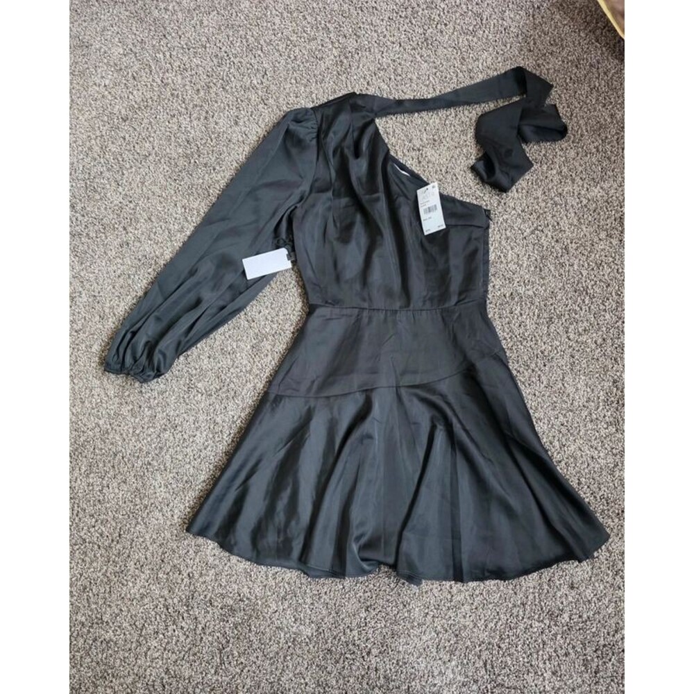 ASTR the Label Satin Scarf One Shoulder Mini Skater Dress Women's Size XS Black